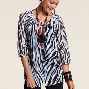 CHICOS 3/4 Sleeve Zebra Top Size 0 (S/M)